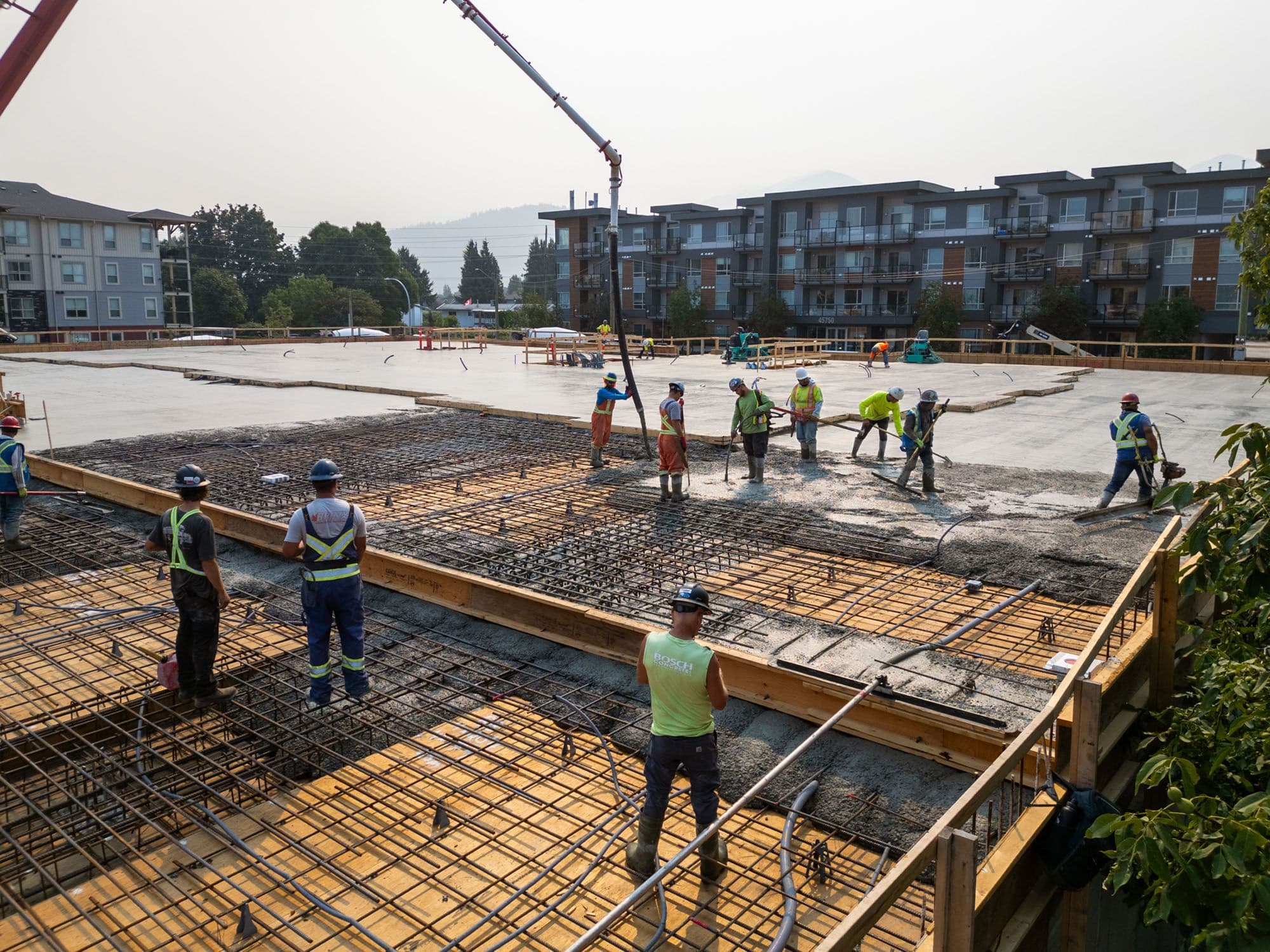 Suspended concrete slab pour at Cascade Court